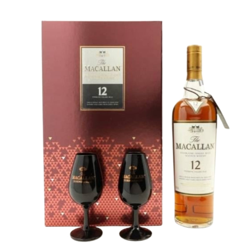 現貨｜The MACALLAN - 麥卡倫 12年 Sherry Cask with 2 Black Glasses 禮盒裝【下單後1-2個工作日內寄出】
